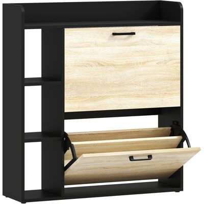 HOMCOM Meuble à chaussures 15 paires, armoire à chaussures moderne avec 2 tiroirs rabattables, 83x24x90,5cm, effet bois naturel - Publicité HOMCOM Meuble à chaussures 15 paires, armoire à chaussures moderne avec 2 tiroirs rabattables, 83x24x90,5cm, effet bois naturel - Publicité