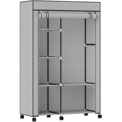 HOMCOM Armoire penderie en tissu meuble de rangement 6 roulettes tringle à vêtements et étagères ouvertes 103x43x162,5cm gris - Publicité HOMCOM Armoire penderie en tissu meuble de rangement 6 roulettes tringle à vêtements et étagères ouvertes 103x43x162,5cm gris - Publicité