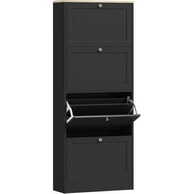 HOMCOM Meuble à chaussures 24 paires, armoire à chaussures avec 4 tiroirs rabattables, étagères réglables, 60x23,5x151cm, noir - Publicité HOMCOM Meuble à chaussures 24 paires, armoire à chaussures avec 4 tiroirs rabattables, étagères réglables, 60x23,5x151cm, noir - Publicité