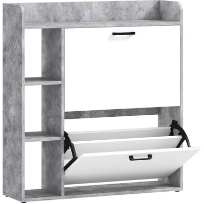 HOMCOM Meuble à chaussures 15 paires, armoire à chaussures moderne avec 2 tiroirs rabattables, 83x24x90,5cm, blanc et gris - Publicité HOMCOM Meuble à chaussures 15 paires, armoire à chaussures moderne avec 2 tiroirs rabattables, 83x24x90,5cm, blanc et gris - Publicité