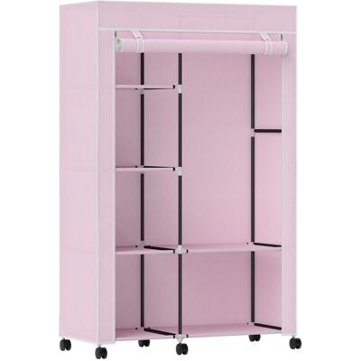 HOMCOM Armoire penderie en tissu meuble de rangement 6 roulettes tringle à vêtements et étagères ouvertes 103x43x162,5cm rose - Publicité HOMCOM Armoire penderie en tissu meuble de rangement 6 roulettes tringle à vêtements et étagères ouvertes 103x43x162,5cm rose - Publicité