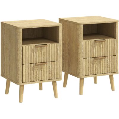 HOMCOM Lot de 2 tables de chevet, tables de nuit avec 2 tiroirs et compartiment ouvert, coins arrondis, 40 x 40 x 61 cm, chêne - Publicité HOMCOM Lot de 2 tables de chevet, tables de nuit avec 2 tiroirs et compartiment ouvert, coins arrondis, 40 x 40 x 61 cm, chêne - Publicité