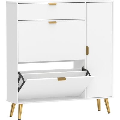 HOMCOM Meuble à chaussures 12 paires, armoire à chaussures, 2 tiroirs rabattables, 4 compartiments, 99,4x23,8x106,6cm, blanc - Publicité HOMCOM Meuble à chaussures 12 paires, armoire à chaussures, 2 tiroirs rabattables, 4 compartiments, 99,4x23,8x106,6cm, blanc - Publicité