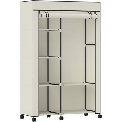 HOMCOM Armoire penderie en tissu meuble de rangement 6 roulettes tringle à vêtements et étagères ouvertes 103x43x162,5cm crème - Publicité HOMCOM Armoire penderie en tissu meuble de rangement 6 roulettes tringle à vêtements et étagères ouvertes 103x43x162,5cm crème - Publicité