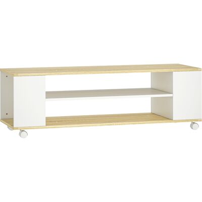 HOMCOM Meuble TV avec roulettes 120 cm, meuble télé pour téléviseur jusqu'à 55 pouces, 2 étagères ouvertes, blanc et naturel - Publicité HOMCOM Meuble TV avec roulettes 120 cm, meuble télé pour téléviseur jusqu'à 55 pouces, 2 étagères ouvertes, blanc et naturel - Publicité