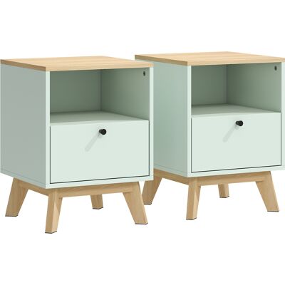 HOMCOM Lot de 2 tables de chevet, tables de nuit avec tiroir et compartiment ouvert, 40 x 40 x 55 cm, chêne et vert clair - Publicité HOMCOM Lot de 2 tables de chevet, tables de nuit avec tiroir et compartiment ouvert, 40 x 40 x 55 cm, chêne et vert clair - Publicité