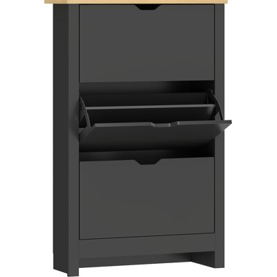 HOMCOM Armoire à Chaussures 3 Portes abattantes 2 Compartiments Panneaux Particules noir chêne - Publicité HOMCOM Armoire à Chaussures 3 Portes abattantes 2 Compartiments Panneaux Particules noir chêne - Publicité