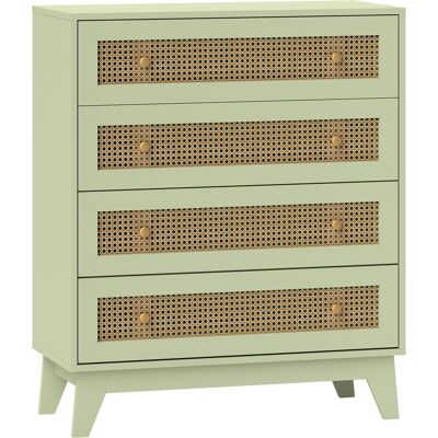 HOMCOM Commode 4 tiroirs meuble de rangement cannage en rotin aspect bois clair 80 x 35 x 95 cm vert - Publicité HOMCOM Commode 4 tiroirs meuble de rangement cannage en rotin aspect bois clair 80 x 35 x 95 cm vert - Publicité