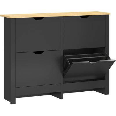 HOMCOM Meuble à chaussures 16 paires, armoire à chaussures avec 4 tiroirs rabattables étagères réglables, noir et bois naturel - Publicité HOMCOM Meuble à chaussures 16 paires, armoire à chaussures avec 4 tiroirs rabattables étagères réglables, noir et bois naturel - Publicité