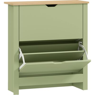 HOMCOM Meuble à chaussures 12 paires, armoire à chaussures étroite avec 2 tiroirs rabattables et étagères réglables, vert - Publicité HOMCOM Meuble à chaussures 12 paires, armoire à chaussures étroite avec 2 tiroirs rabattables et étagères réglables, vert - Publicité