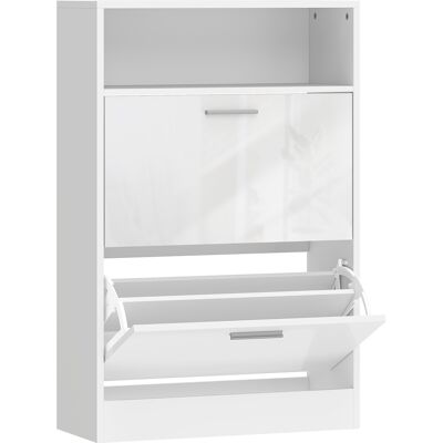 HOMCOM Meuble à chaussures 8 paires, armoire à chaussures, 2 tiroirs rabattables, étagères réglables et compartiment, blanc - Publicité HOMCOM Meuble à chaussures 8 paires, armoire à chaussures, 2 tiroirs rabattables, étagères réglables et compartiment, blanc - Publicité