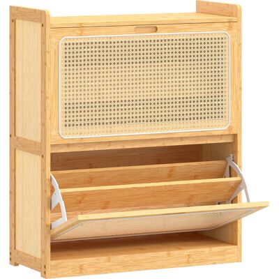 HOMCOM Meuble à chaussures 14 paires, armoire à chaussures 2 tiroirs rabattables, étagères réglables, 69x29x83cm, bois naturel - Publicité HOMCOM Meuble à chaussures 14 paires, armoire à chaussures 2 tiroirs rabattables, étagères réglables, 69x29x83cm, bois naturel - Publicité
