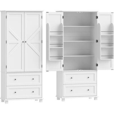 HOMCOM Buffet haut cuisine, armoire de cuisine 2 portes, 2 tiroirs, 6 porte-racks, étagères réglables, 80x39,5x184,5cm, blanc - Publicité HOMCOM Buffet haut cuisine, armoire de cuisine 2 portes, 2 tiroirs, 6 porte-racks, étagères réglables, 80x39,5x184,5cm, blanc - Publicité
