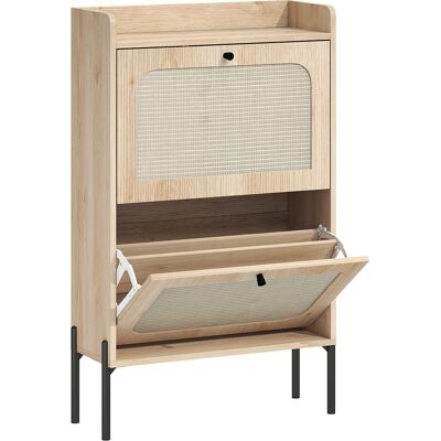 HOMCOM Meuble à chaussures 12 paires, armoire à chaussures, 2 tiroirs rabattables, portes en rotin et étagères réglables, chêne - Publicité HOMCOM Meuble à chaussures 12 paires, armoire à chaussures, 2 tiroirs rabattables, portes en rotin et étagères réglables, chêne - Publicité