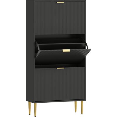 HOMCOM Meuble à chaussures 18 paires avec 3 tiroirs rabattables, portes cannelées et étagères réglables, 60x24x128cm, noir - Publicité HOMCOM Meuble à chaussures 18 paires avec 3 tiroirs rabattables, portes cannelées et étagères réglables, 60x24x128cm, noir - Publicité