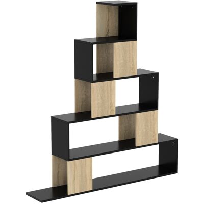 HOMCOM Étagère de rangement, bibliothèque géométrique à 5 niveaux, pour bureau, salon, chambre, noir et bois naturel - Publicité HOMCOM Étagère de rangement, bibliothèque géométrique à 5 niveaux, pour bureau, salon, chambre, noir et bois naturel - Publicité