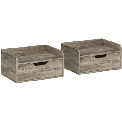 HOMCOM Lot de 2 tables de chevet murales, tables de nuit avec tiroir et plateau à rebords surélevés, 40x30x19,5cm, gris - Publicité HOMCOM Lot de 2 tables de chevet murales, tables de nuit avec tiroir et plateau à rebords surélevés, 40x30x19,5cm, gris - Publicité