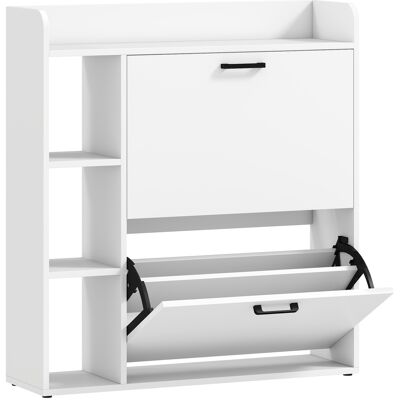 HOMCOM Meuble à chaussures 15 paires, armoire à chaussures moderne avec 2 tiroirs rabattables, 83x24x90,5cm, blanc - Publicité HOMCOM Meuble à chaussures 15 paires, armoire à chaussures moderne avec 2 tiroirs rabattables, 83x24x90,5cm, blanc - Publicité