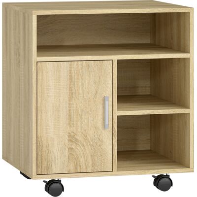 HOMCOM Support d'imprimante organiseur bureau caisson placard porte 3 niches + grand plateau panneaux particules bois naturel - Publicité HOMCOM Support d'imprimante organiseur bureau caisson placard porte 3 niches + grand plateau panneaux particules bois naturel - Publicité