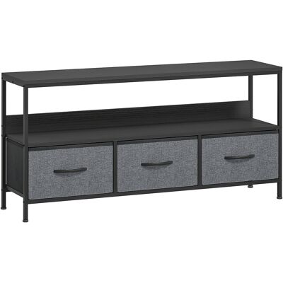 HOMCOM Meuble porte-TV jusqu'à 140 cm avec tiroirs pliables en tissu et étagère en métal et MDF, 120x29x56cm, Noir - Publicité HOMCOM Meuble porte-TV jusqu'à 140 cm avec tiroirs pliables en tissu et étagère en métal et MDF, 120x29x56cm, Noir - Publicité