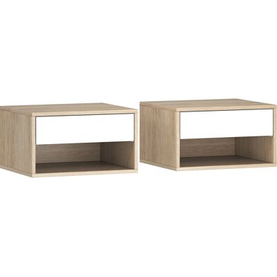 HOMCOM Lot de 2 tables de chevet murales, tables de nuit, tiroir, compartiment ouvert, plateau, 37 x 32 x 21 cm, bois naturel - Publicité HOMCOM Lot de 2 tables de chevet murales, tables de nuit, tiroir, compartiment ouvert, plateau, 37 x 32 x 21 cm, bois naturel - Publicité