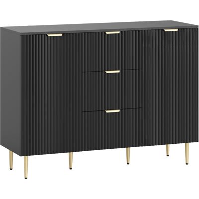 HOMCOM Buffet meuble cuisine rangement avec 3 tiroirs, étagères réglables, placards à portes cannelées, 120 x 40 x 90 cm, noir - Publicité HOMCOM Buffet meuble cuisine rangement avec 3 tiroirs, étagères réglables, placards à portes cannelées, 120 x 40 x 90 cm, noir - Publicité