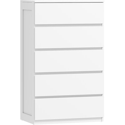 HOMCOM Commode Blanche 5 tiroirs - Rangement Chambre - Publicité HOMCOM Commode Blanche 5 tiroirs - Rangement Chambre - Publicité