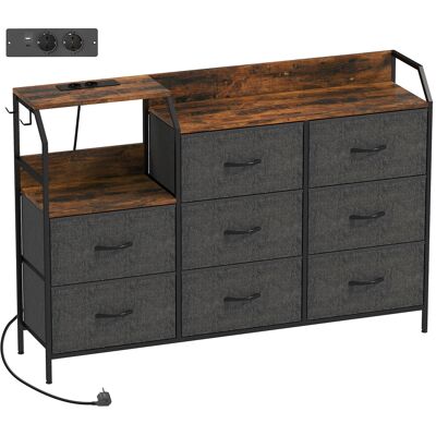HOMCOM Commode, meuble de rangement avec station de recharge, 8 tiroirs en tissu, étagère ouverte, 130,5x30x88cm, marron - Publicité HOMCOM Commode, meuble de rangement avec station de recharge, 8 tiroirs en tissu, étagère ouverte, 130,5x30x88cm, marron - Publicité