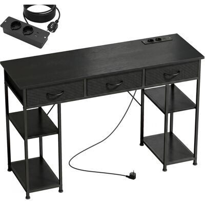 HOMCOM Bureau avec rangement avec prises de courant, 3 tiroirs en tissu et 4 étagères de rangement, 120 x 40 x 76 cm, noir - Publicité HOMCOM Bureau avec rangement avec prises de courant, 3 tiroirs en tissu et 4 étagères de rangement, 120 x 40 x 76 cm, noir - Publicité