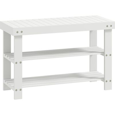 HOMCOM Banc à chaussures en bambou, étagère à chaussures à 3 niveaux, style scandinave, charge 136 Kg, 70 x 28 x 45 cm, blanc - Publicité HOMCOM Banc à chaussures en bambou, étagère à chaussures à 3 niveaux, style scandinave, charge 136 Kg, 70 x 28 x 45 cm, blanc - Publicité
