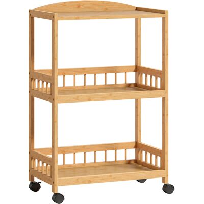 HOMCOM Chariot de cuisine à 3 niveaux, desserte à roulettes en bambou pour chambre, salon, bureau, 53x30,5x83cm, bois naturel - Publicité HOMCOM Chariot de cuisine à 3 niveaux, desserte à roulettes en bambou pour chambre, salon, bureau, 53x30,5x83cm, bois naturel - Publicité