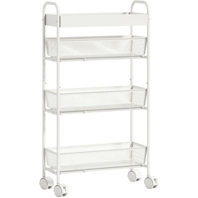 HOMCOM Chariot de rangement à 4 niveaux, desserte à roulettes, 3 paniers coulissants, panier supérieur 19 x 43,2 x 80 cm blanc - Publicité HOMCOM Chariot de rangement à 4 niveaux, desserte à roulettes, 3 paniers coulissants, panier supérieur 19 x 43,2 x 80 cm blanc - Publicité