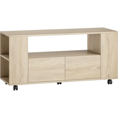 HOMCOM Meuble TV sur roulettes 102 cm, meuble télé pour téléviseur jusqu'à 42 pouces, 2 tiroirs, compartiments ouverts, naturel - Publicité HOMCOM Meuble TV sur roulettes 102 cm, meuble télé pour téléviseur jusqu'à 42 pouces, 2 tiroirs, compartiments ouverts, naturel - Publicité