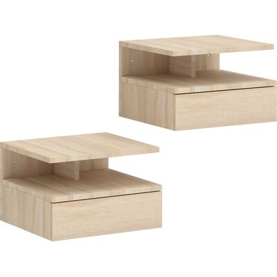 HOMCOM Lot de 2 tables de chevet murales, tables de nuit suspendues avec tiroir, étagère ouverte, 35x32x22,5cm, chêne - Publicité HOMCOM Lot de 2 tables de chevet murales, tables de nuit suspendues avec tiroir, étagère ouverte, 35x32x22,5cm, chêne - Publicité