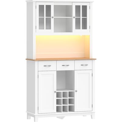 HOMCOM Buffet haut cuisine avec éclairage LED, vaisselier, 4 portes dont 2 en verre, tiroirs, porte-bouteilles, blanc - Publicité HOMCOM Buffet haut cuisine avec éclairage LED, vaisselier, 4 portes dont 2 en verre, tiroirs, porte-bouteilles, blanc - Publicité