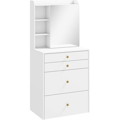 HOMCOM Coiffeuse avec miroir et tabouret de rangement mobile, table de maquillage, tiroirs, placard et étagères ouvertes, blanc - Publicité HOMCOM Coiffeuse avec miroir et tabouret de rangement mobile, table de maquillage, tiroirs, placard et étagères ouvertes, blanc - Publicité
