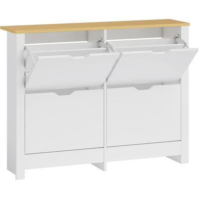 HOMCOM Meuble à chaussures 16 paires, armoire à chaussures étroite avec 4 tiroirs rabattables et étagères réglables, style moderne, pour couloir, entrée, 105 x 26 x 80 cm, blanc et chêne - Publicité HOMCOM Meuble à chaussures 16 paires, armoire à chaussures étroite avec 4 tiroirs rabattables et étagères réglables, style moderne, pour couloir, entrée, 105 x 26 x 80 cm, blanc et chêne - Publicité