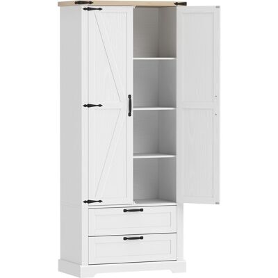 HOMCOM Buffet haut cuisine, armoire de cuisine avec 2 portes, 2 tiroirs, étagères réglables, style rustique, 76x40x180cm, blanc - Publicité HOMCOM Buffet haut cuisine, armoire de cuisine avec 2 portes, 2 tiroirs, étagères réglables, style rustique, 76x40x180cm, blanc - Publicité
