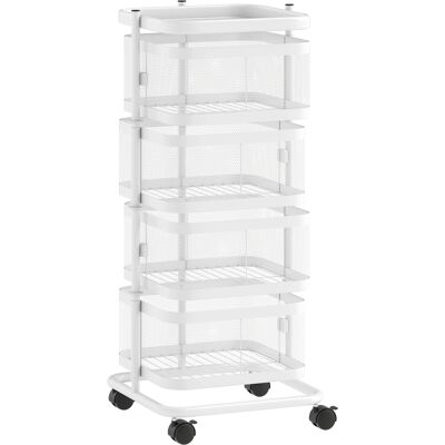 HOMCOM Resserre 4 paniers rotatifs sur roues, chariot à légumes et fruits, plateau, étagère en fil d'acier, 33x33x77cm, blanc - Publicité HOMCOM Resserre 4 paniers rotatifs sur roues, chariot à légumes et fruits, plateau, étagère en fil d'acier, 33x33x77cm, blanc - Publicité
