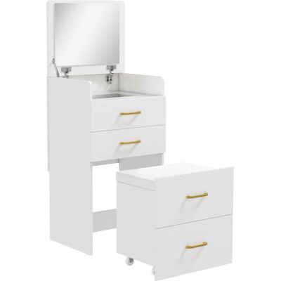HOMCOM Coiffeuse avec miroir et tabouret 3 en 1, 3 tiroirs et plateau en verre visible, coussin rembourré, 48 x 40 x 90 cm, blanc - Publicité HOMCOM Coiffeuse avec miroir et tabouret 3 en 1, 3 tiroirs et plateau en verre visible, coussin rembourré, 48 x 40 x 90 cm, blanc - Publicité