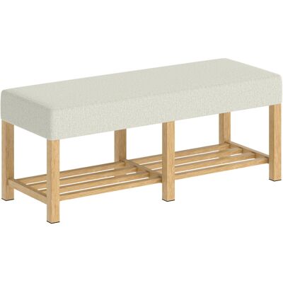 HOMCOM Banc à chaussures, banc de rangement avec siège rembourré, étagère ouverte, bois d'hévéa, 120x44x48cm, bois naturel - Publicité HOMCOM Banc à chaussures, banc de rangement avec siège rembourré, étagère ouverte, bois d'hévéa, 120x44x48cm, bois naturel - Publicité