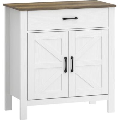 HOMCOM Buffet salon, meuble de rangement avec 2 portes de grange, tiroir et étagère réglable, 77x39,3x81,5cm, blanc et marron - Publicité HOMCOM Buffet salon, meuble de rangement avec 2 portes de grange, tiroir et étagère réglable, 77x39,3x81,5cm, blanc et marron - Publicité