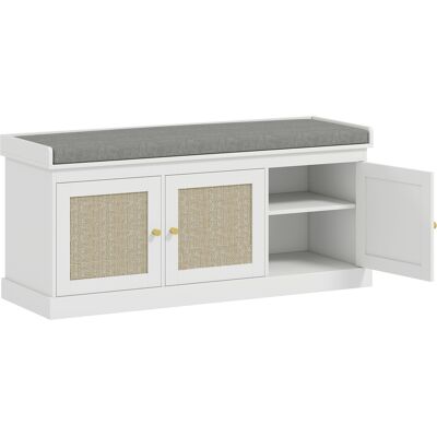 HOMCOM Banc chaussures entrée 9 paires, banc de rangement, 3 portes en rotin, coussin et étagère réglable, 105x35x47cm, blanc - Publicité HOMCOM Banc chaussures entrée 9 paires, banc de rangement, 3 portes en rotin, coussin et étagère réglable, 105x35x47cm, blanc - Publicité