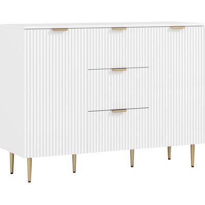 HOMCOM Buffet meuble cuisine rangement avec 3 tiroirs, étagères réglables, placards à portes cannelées, 120 x 40 x 90 cm, blanc - Publicité HOMCOM Buffet meuble cuisine rangement avec 3 tiroirs, étagères réglables, placards à portes cannelées, 120 x 40 x 90 cm, blanc - Publicité