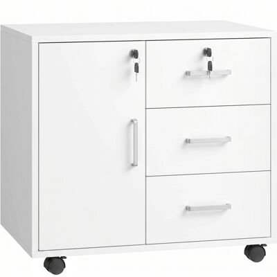 HOMCOM Caisson bureau meuble de rangement verrouillable avec 3 tiroirs et étagère réglable, roulettes, 40 x 60 x 56 cm, blanc - Publicité HOMCOM Caisson bureau meuble de rangement verrouillable avec 3 tiroirs et étagère réglable, roulettes, 40 x 60 x 56 cm, blanc - Publicité