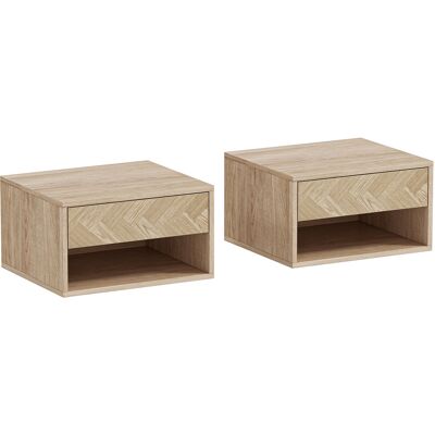 HOMCOM Lot de 2 tables de chevet murales, tables de nuit, tiroir, compartiment ouvert, plateau, 37 x 32 x 21 cm, bois naturel - Publicité HOMCOM Lot de 2 tables de chevet murales, tables de nuit, tiroir, compartiment ouvert, plateau, 37 x 32 x 21 cm, bois naturel - Publicité