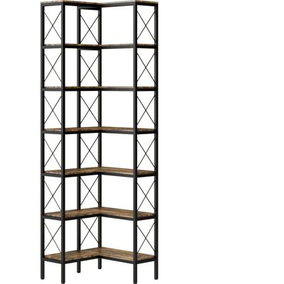 HOMCOM Bibliothèque d'angle à 6 niveaux, meuble de rangement en métal pour salon, chambre, bureau, 60x60x200cm, brun rustique - Publicité HOMCOM Bibliothèque d'angle à 6 niveaux, meuble de rangement en métal pour salon, chambre, bureau, 60x60x200cm, brun rustique - Publicité