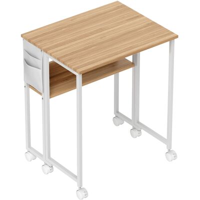 HOMCOM Bureau pliable sur roulettes 63 x 50 cm avec étagère et sac de rangement, bois naturel - Publicité HOMCOM Bureau pliable sur roulettes 63 x 50 cm avec étagère et sac de rangement, bois naturel - Publicité