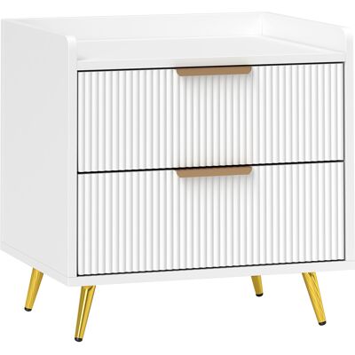 HOMCOM Table de chevet, table de nuit avec 2 tiroirs rainurés, pieds en métal dorés, 50 x 40 x 50 cm, blanc - Publicité HOMCOM Table de chevet, table de nuit avec 2 tiroirs rainurés, pieds en métal dorés, 50 x 40 x 50 cm, blanc - Publicité