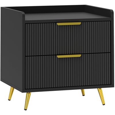 HOMCOM Table de chevet, table de nuit avec 2 tiroirs rainurés, pieds en métal dorés, 50 x 40 x 50 cm, noir - Publicité HOMCOM Table de chevet, table de nuit avec 2 tiroirs rainurés, pieds en métal dorés, 50 x 40 x 50 cm, noir - Publicité